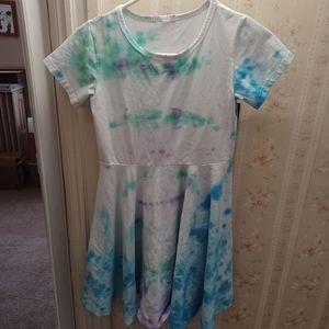 Arshiner Women's Tie Dye T-Shirt Dress Blue,Green & Purple Size Girls Large